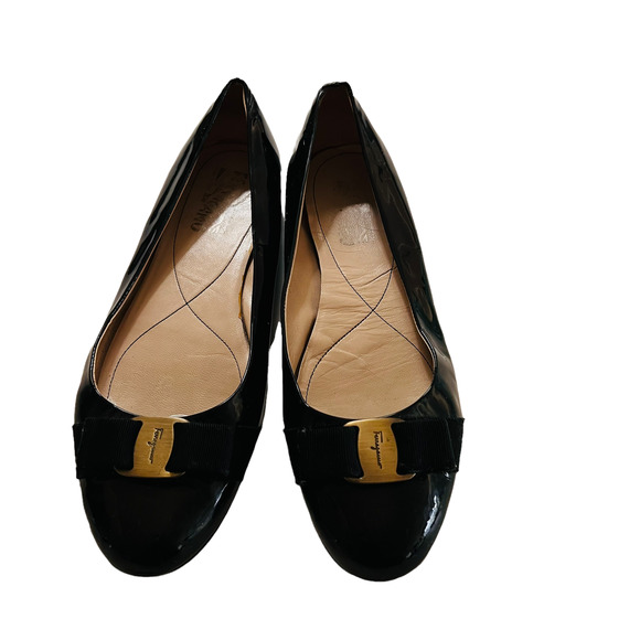 Salvatore Feragamo Varina Patent Leather Ballet Flat Shoes Size 10 Black - Picture 2 of 9